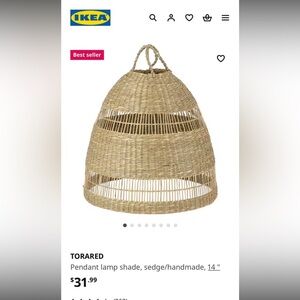 NWOT - IKEA Pendent lampshade- Natural Woven Basket Pendant Light - Torared